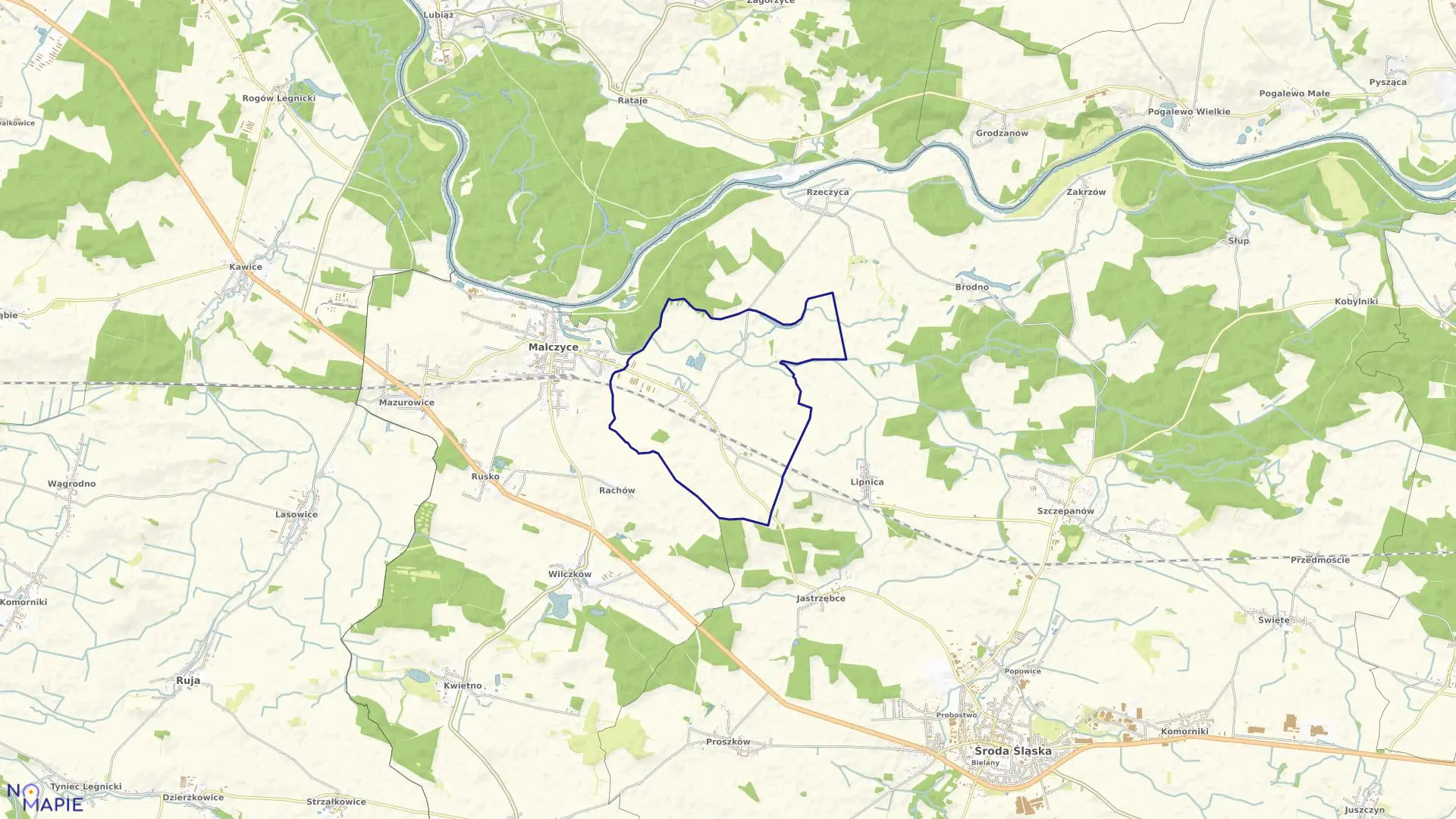 Mapa obrębu Chomiąża w gminie Malczyce