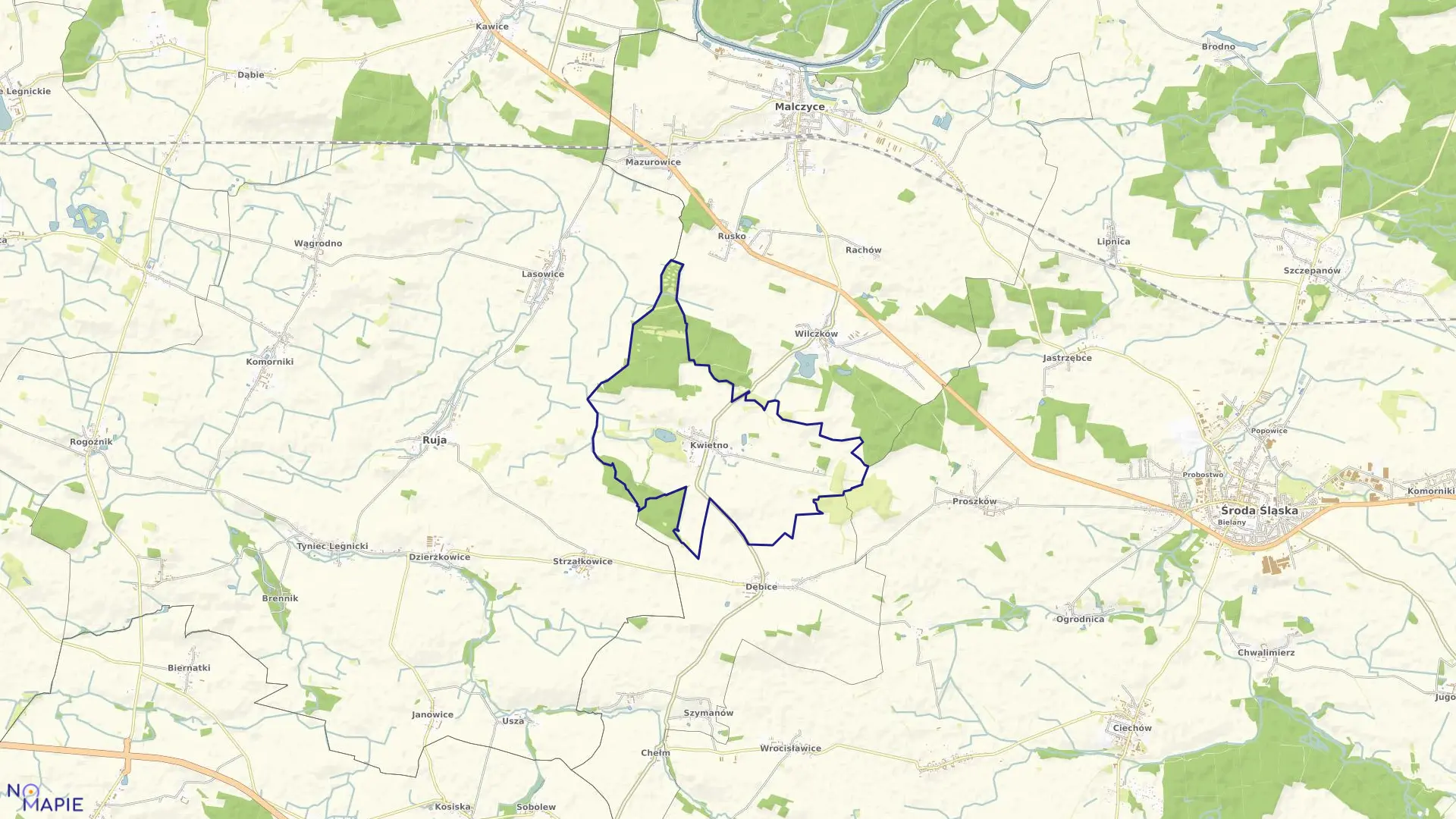 Mapa obrębu Kwietno w gminie Malczyce