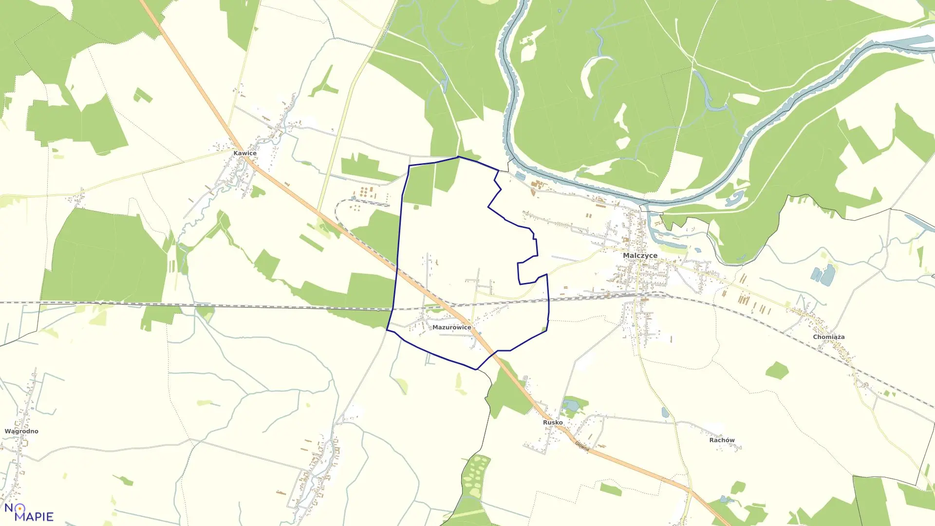 Mapa obrębu Mazurowice w gminie Malczyce