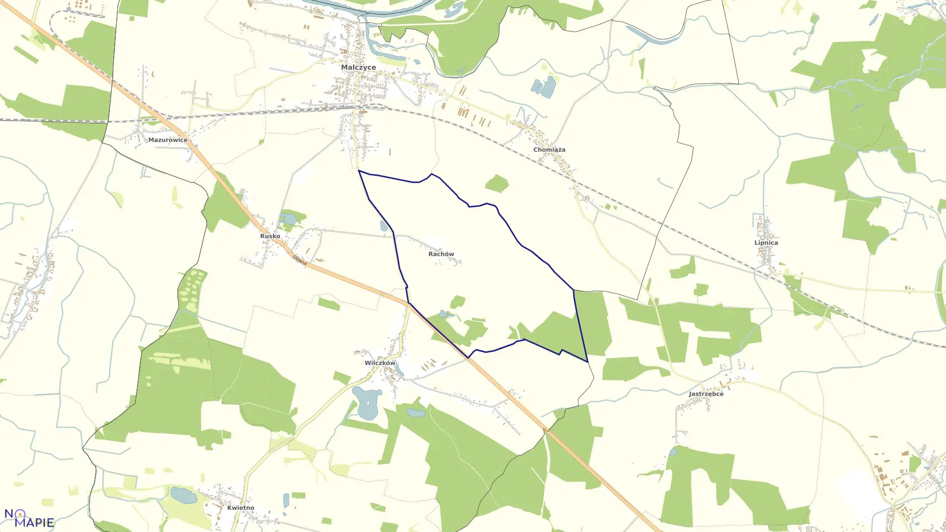 Mapa obrębu Rachów w gminie Malczyce